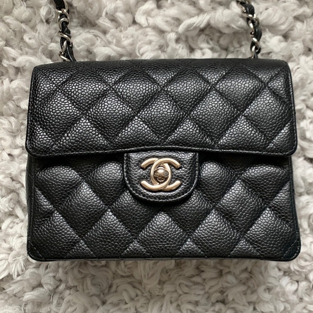 Chanel mini square flap black caviar